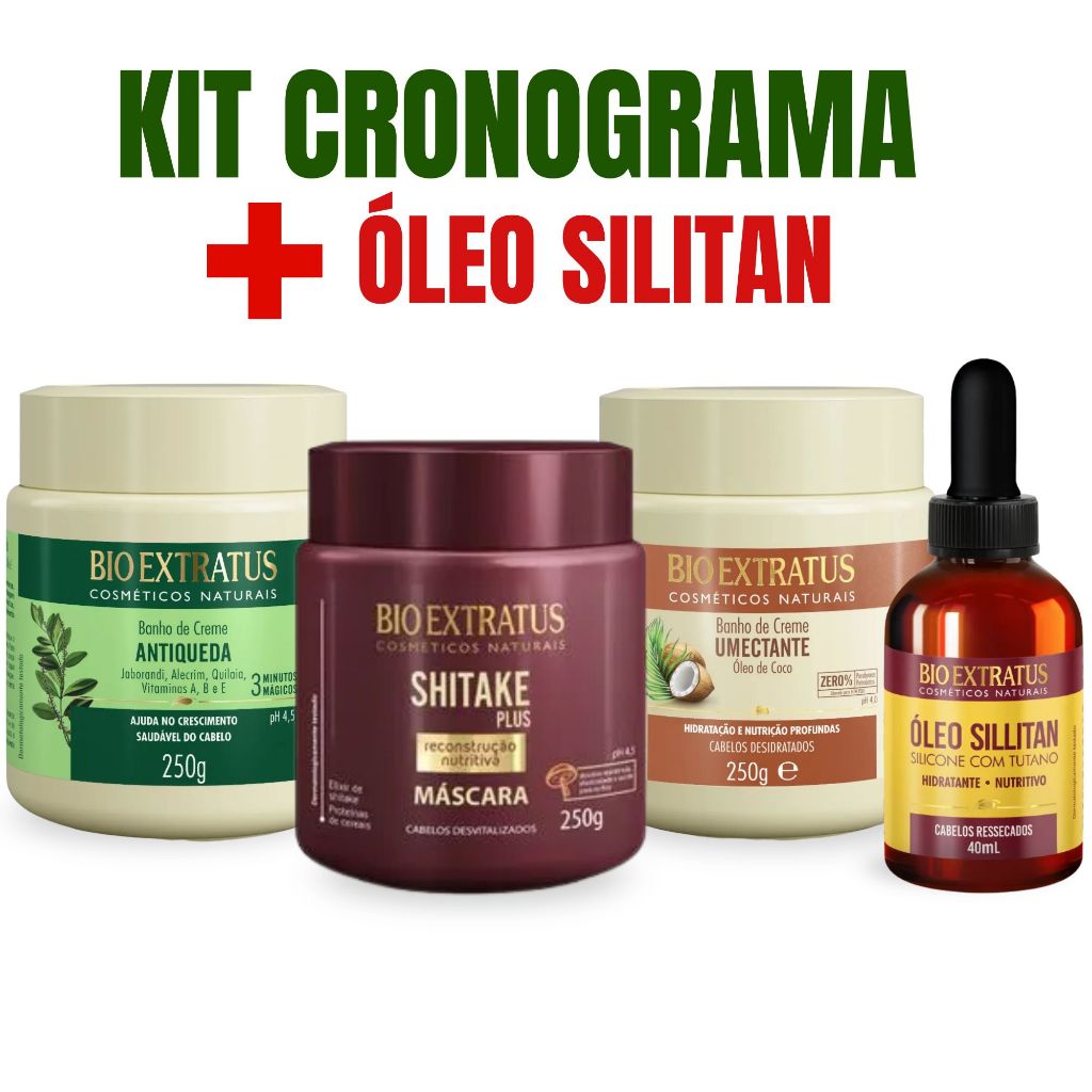 Kit Bioextratus Cabelo Ressecado Danificado 3 Máscaras 250g + Óleo 40ml Hidratação Nutrição Reconstr