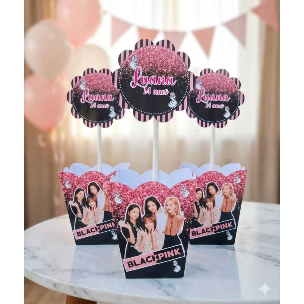 Centro de mesa - Cachepo personalizado - envio rápido - Black pink k pop - pegue e monte