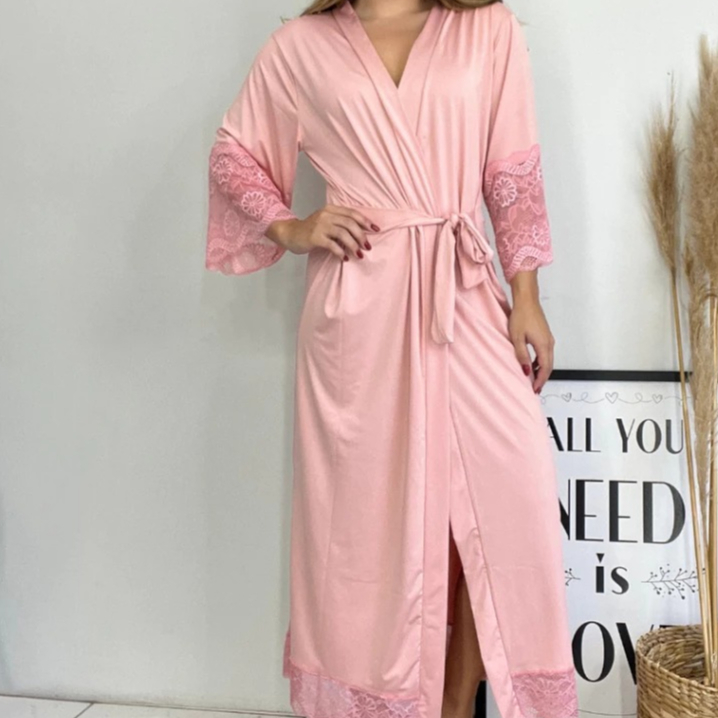 Robe Longo Feminino Com Renda Luxo| Tecido Leve e Macio | Peças Vendidas separadamente