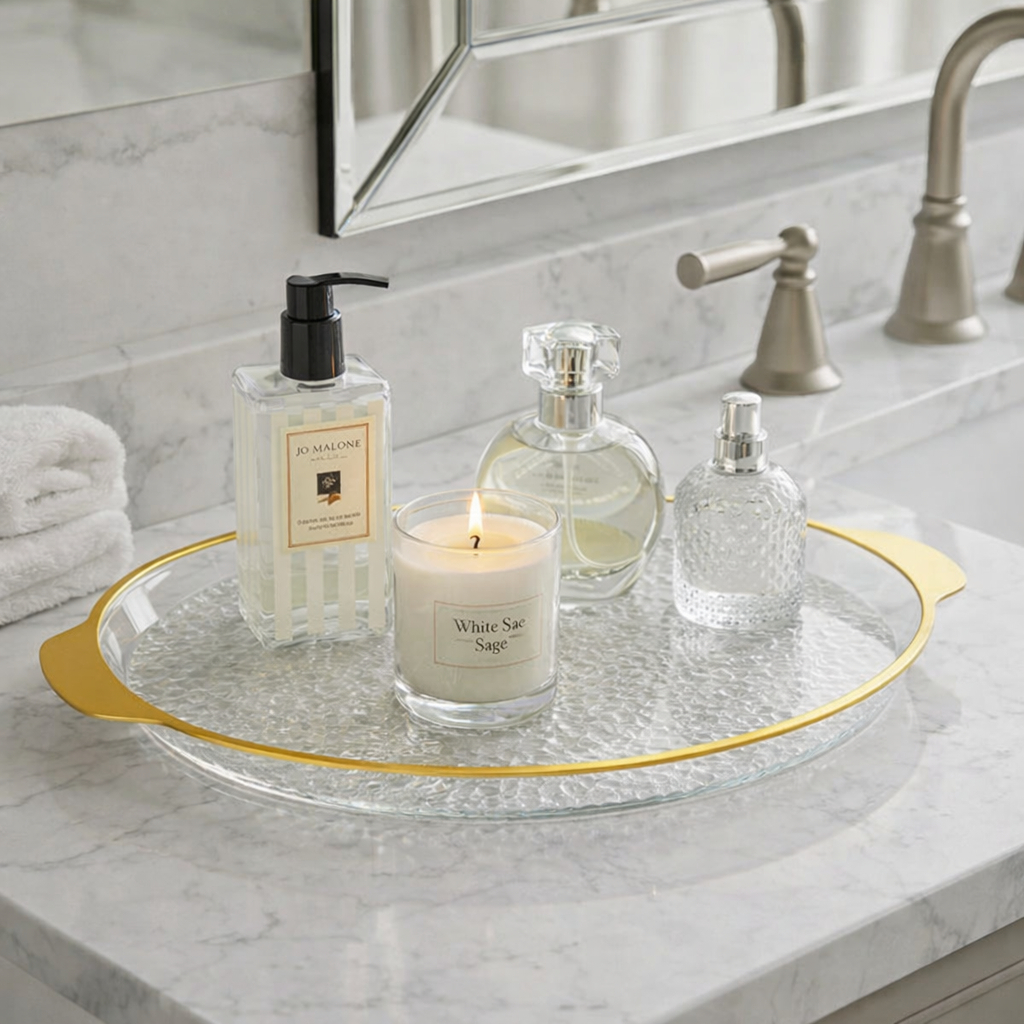 Bandeja Luxo Cristal Decorativa Mesa Cozinha Quarto Lavabo Acrílica Retangular ou Redonda em Oferta na Shopee