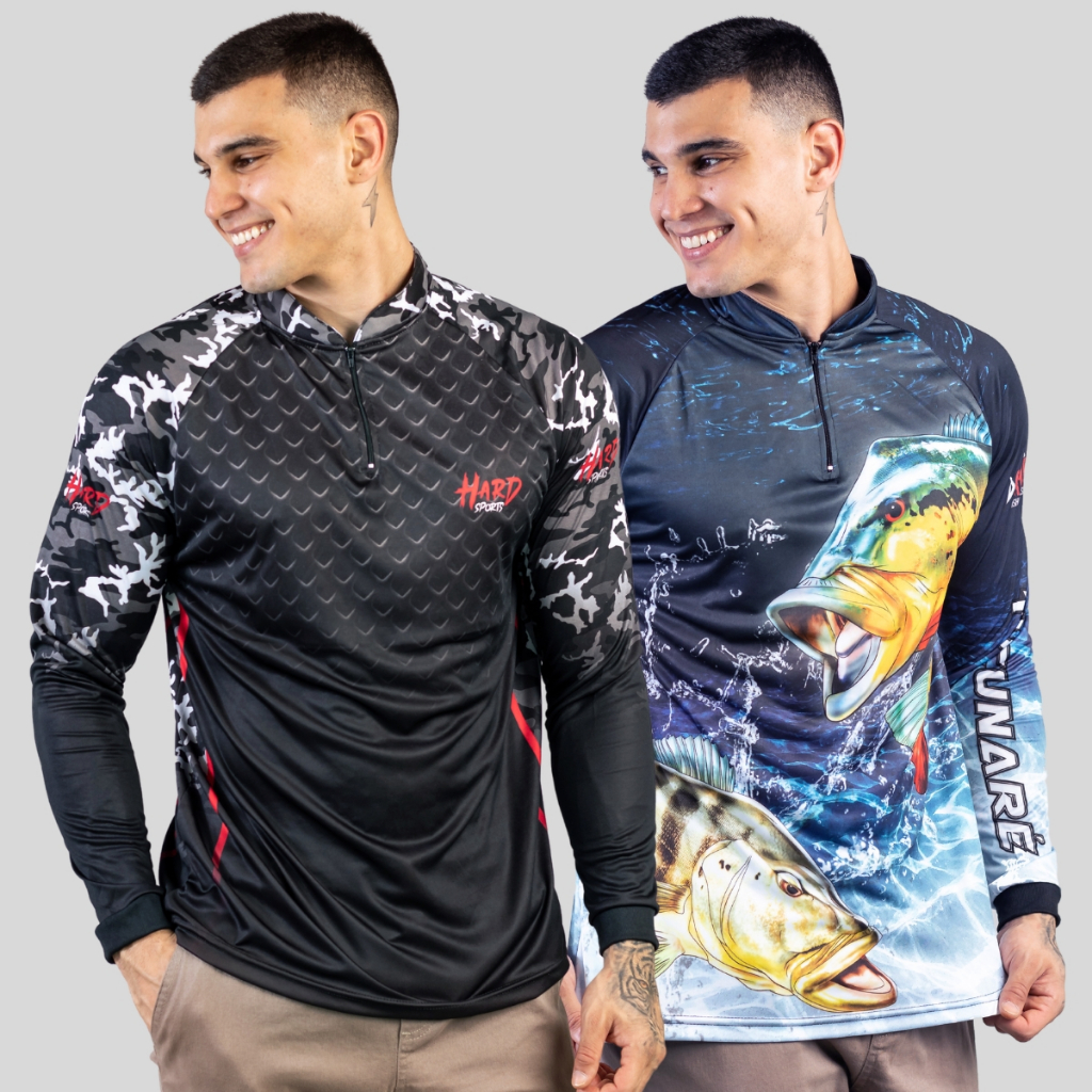 Kit 2 Camisa Camiseta Blusa de Pesca Proteção Térmica UV50 Tucunaré Camuflada Dryfit