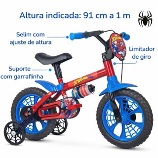 Bicicleta Infantil Aro 12 Homem Aranha Nathor Spider-man Cor Vermelho Azul e Preto em Oferta na Shopee
