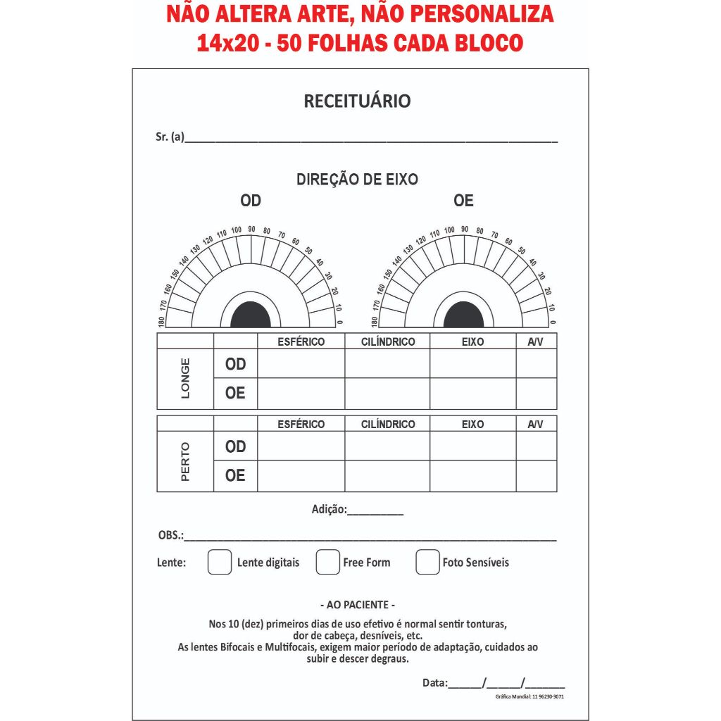 10 Receituário Direção de Eixo Optometria 50 folhas cada bloco 14x20cm Papelaria Anotações em Oferta na Shopee