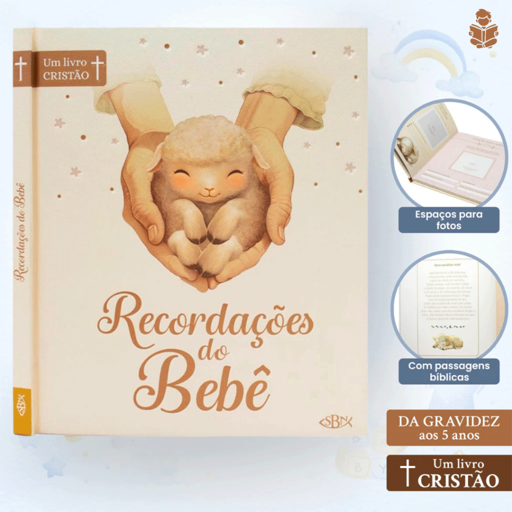 Livro de Recordações do Bebê - Álbum Diário de Memórias Cristão da Gravidez à Infância com Trechos Bíblicos e Fotos