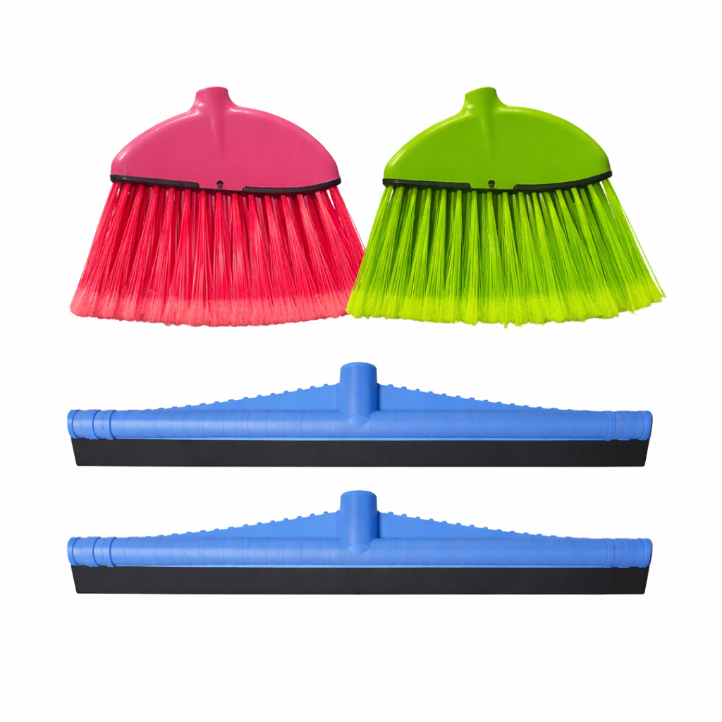 Kit 2 Vassouras Varre Baby Canto +2 Rodo Plástico Puxa Seca Borracha Dupla EVA 40CM Limpeza Completa