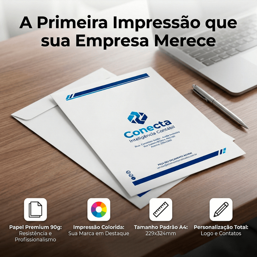 100 Envelopes Personalizado A4 Timbrado Logo da Empresa