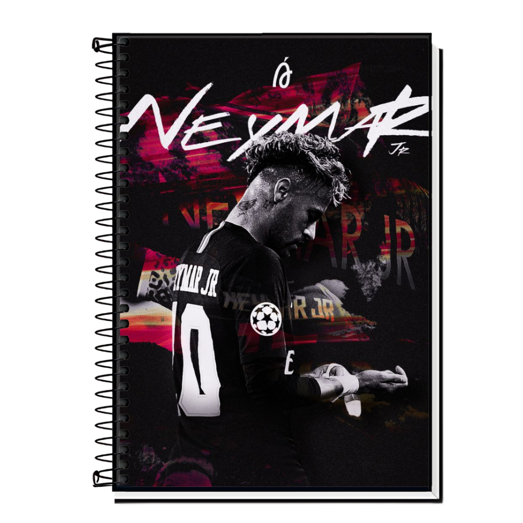 Caderno Escolar Neymar | Tema Futebol | Capa Dura & Espiral Resistente 1, 10, 15 e 20 Matérias