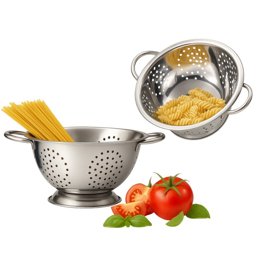 Escorredor de Massas + Lava Arroz Inox Peças para Macarrão, Legumes e Verduras Presente