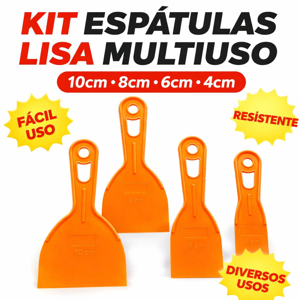 Kit 4 Espátula de Plástico Resina Massa Corrida Gesso Frete Grátis 4cm|6cm|8cm|10cm Lisa Ingeplas