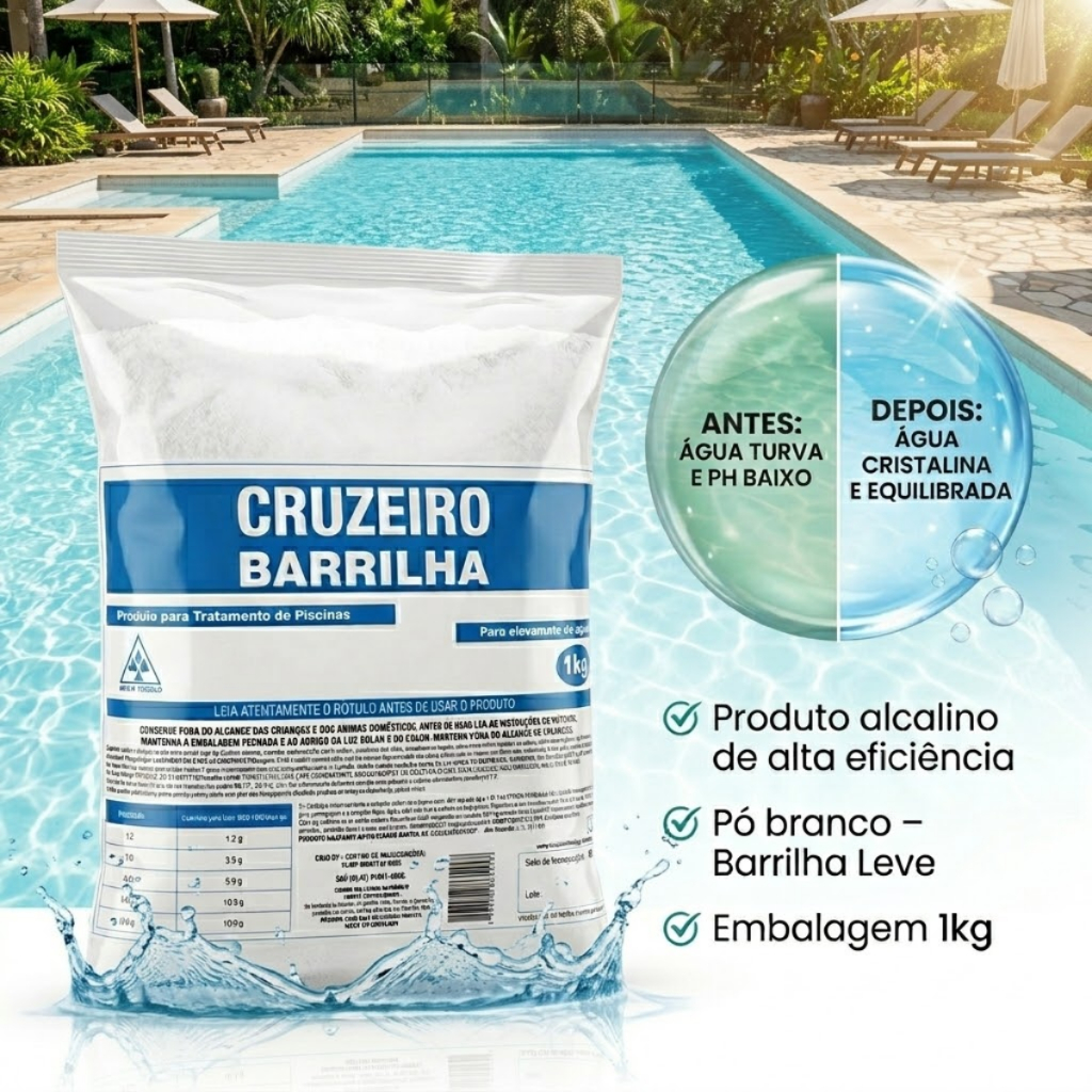 Barrilha para Piscina elevador de PH 1kg Cruzeiro