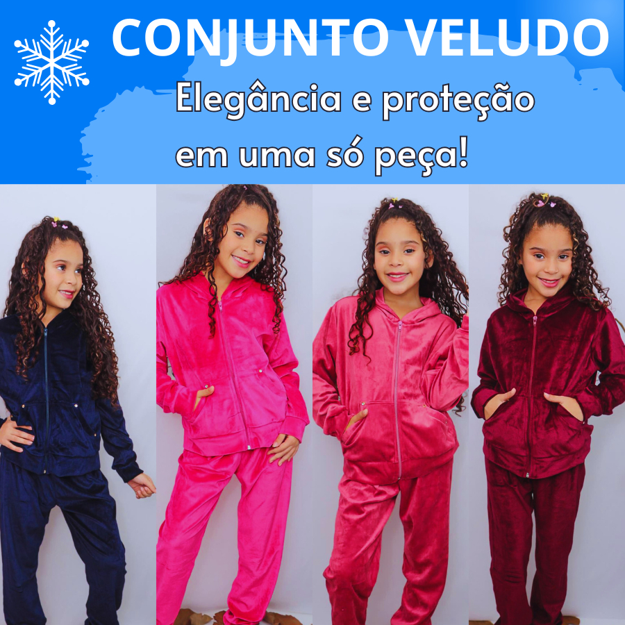 Conjunto de Frio Plush Veludo Infantil Juvenil Feminino Agasalho Blusa com Capuz e Zíper+ Calça  Moda Inverno em Oferta na Shopee