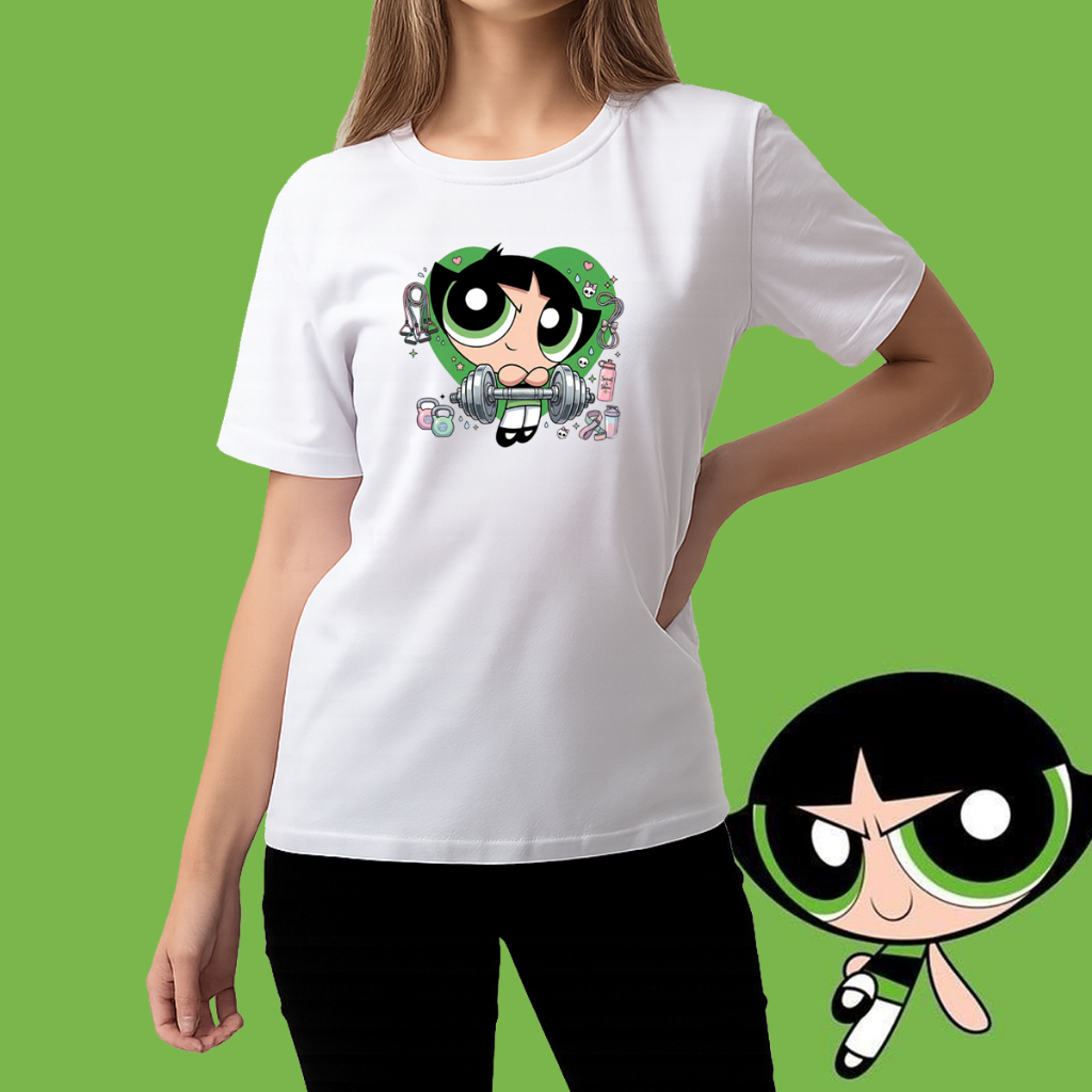 T-Shirt Camiseta Feminina Academia Docinho Meninas Super Poderosas - Estampa Buttercup Gym Fitness Treino Musculação