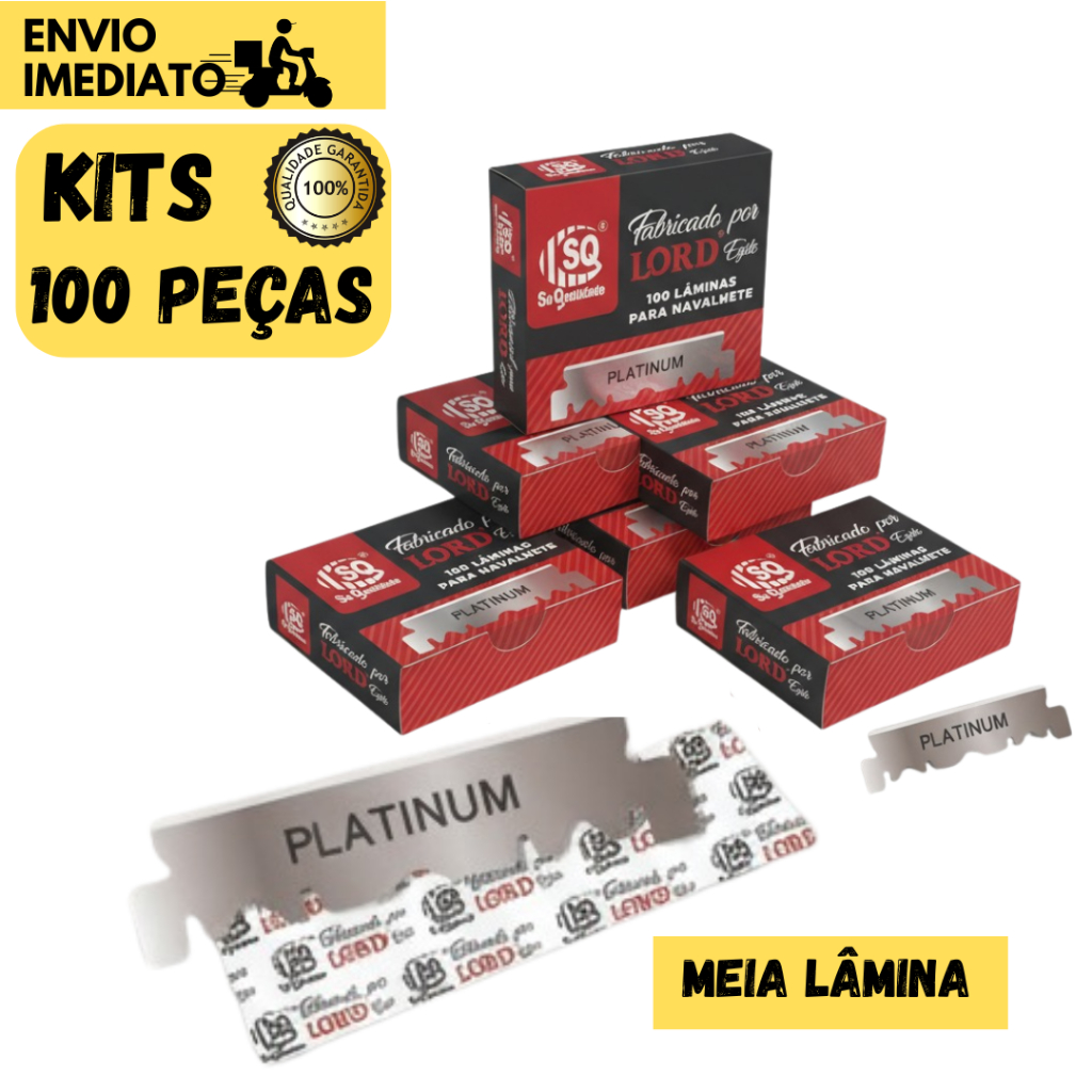 100 Meia Lâmina Gillete p/ Barbear LORD PLATINUM Egito p/ Navalhete Barbeiro Profissional Barbearia