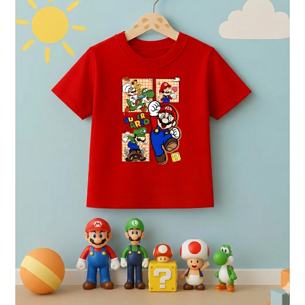 Camiseta Infantil Infanto Juvenil Super Mario Broos Desenho Personagens Estampado