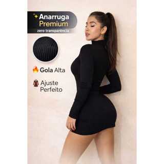 Vestido Manga Longa Gola Alta Feminino Anarruga Premium Tubinho Ajustado Moda Blogueira Inverno em Oferta na Shopee