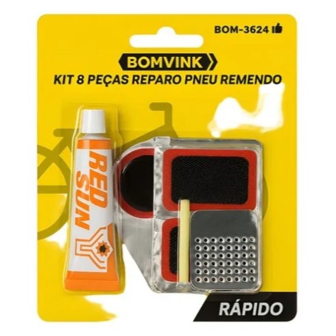 Kit Reparo Pneu Bike Bicicleta Remendo Vipal + Cola KIT REMENDO FRIO RAPIDO KIT COM 8 PÇS peneu furado