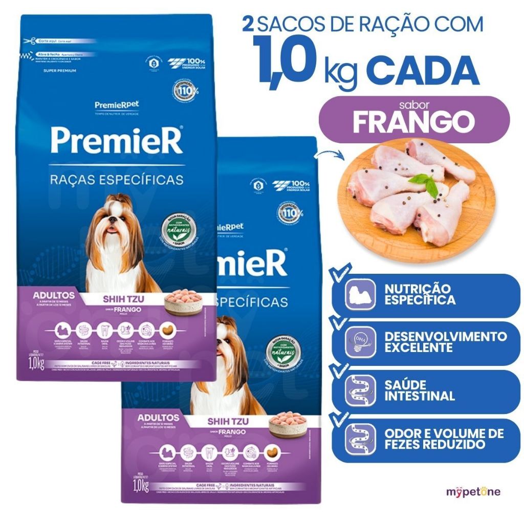 2 Ração Premier shih tzu adultos frango raças específicas 1kg