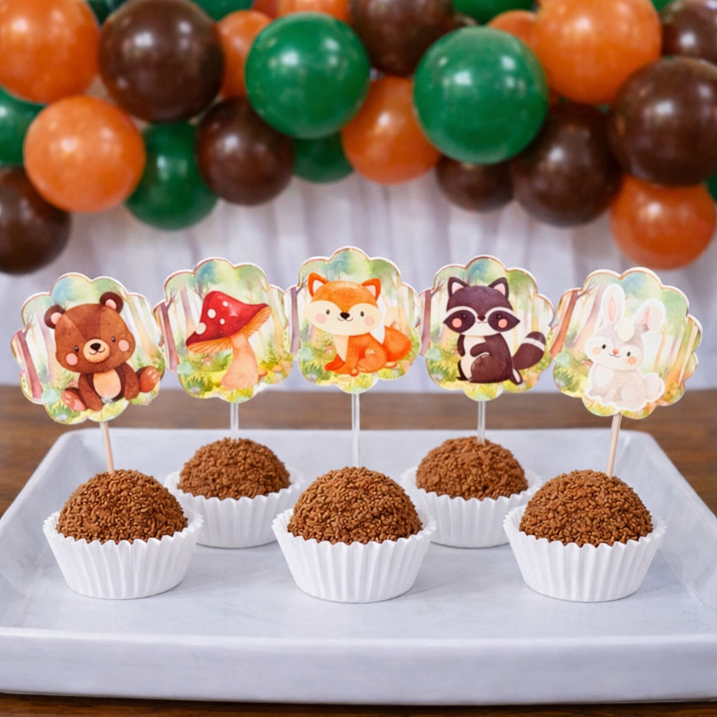 Topper de docinhos ou cupcake Bosque aquarela/tags Bosque aquarela/Festa Bosque