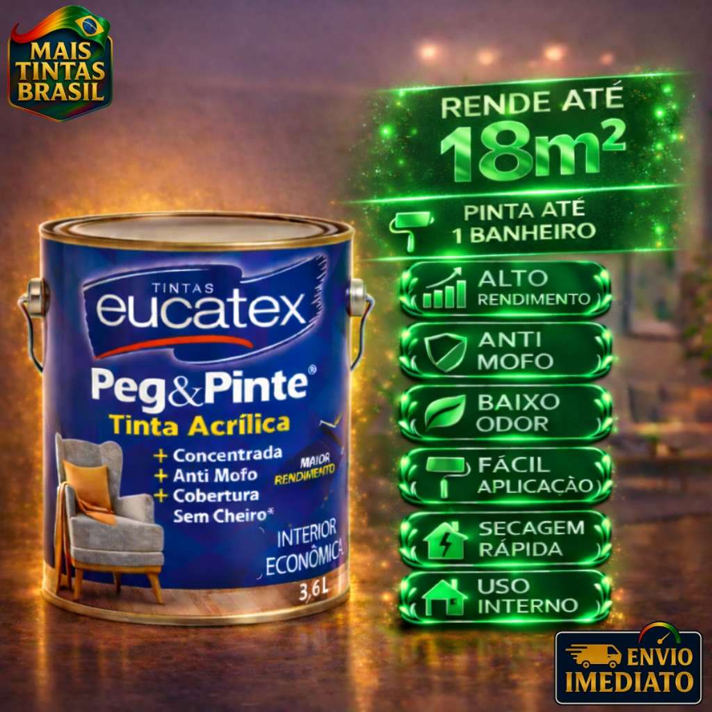 Tinta para Parede Anti Mofo Sem Cheiro Peg e Pinte Acrílica Eucatex 3,6 Litros em Oferta na Shopee