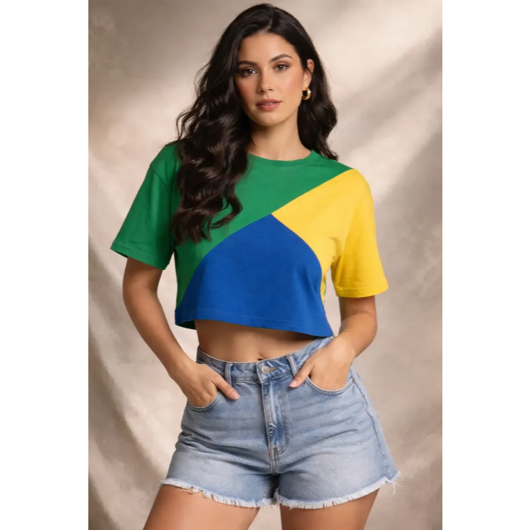 Camiseta Cropped Feminina Look Brasil Copa Do Mundo em Oferta na Shopee