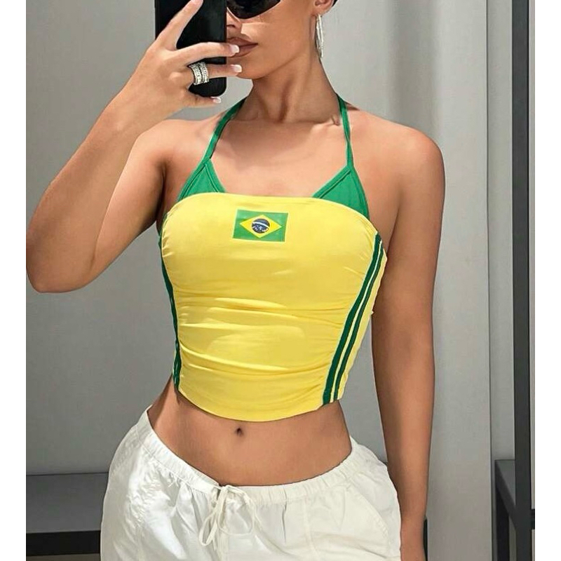 Blusa do Brasil Cropped Copa do Mundo Seleção Brasileira Verde Amarelo