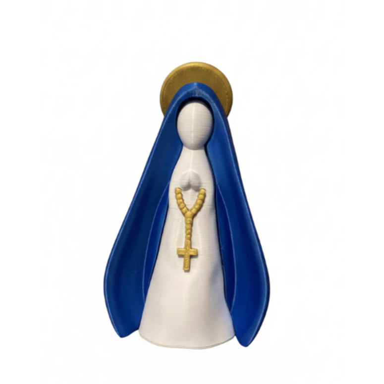Imagem Nossa Senhora Aparecida 13cm Minimalista Decorativa Branca e Dourada - Enfeite Religioso Luxo