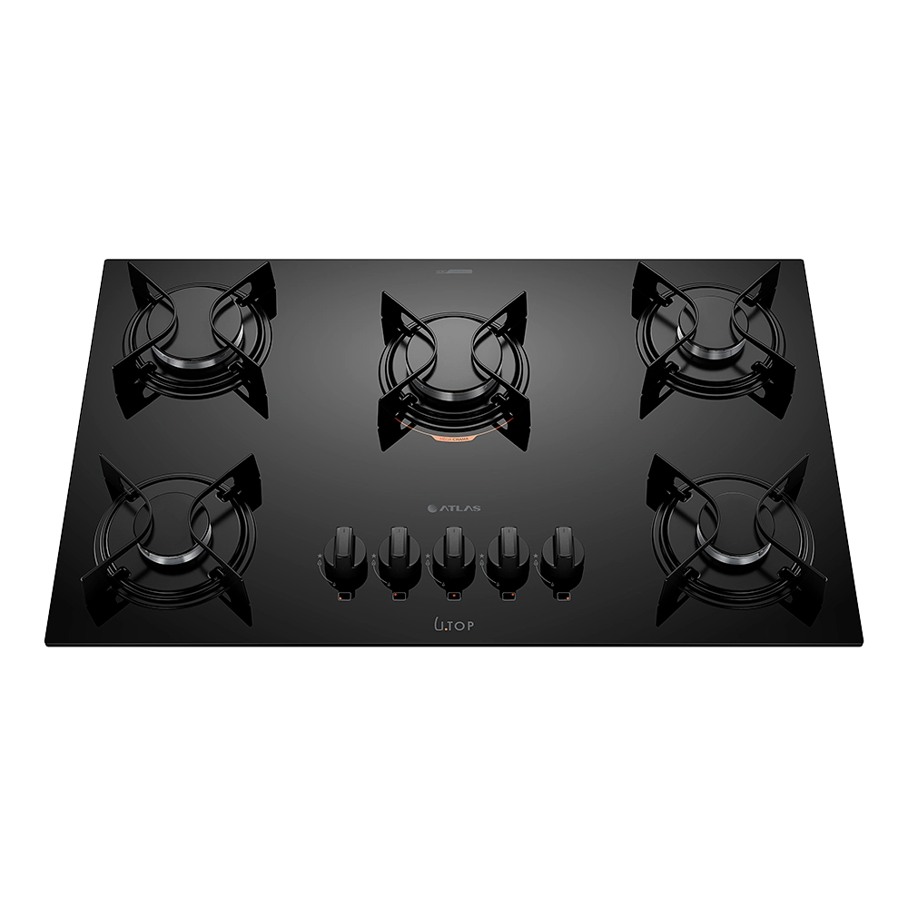 Cooktop Atlas Utop 5 Bocas a Gás Mesa de Vidro Temperado Preto Bivolt