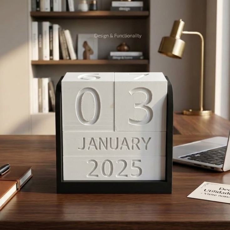 Calendário Permanente de Mesa em Blocos – Personalizável e Moderno – Decoração Escritório/Home Office