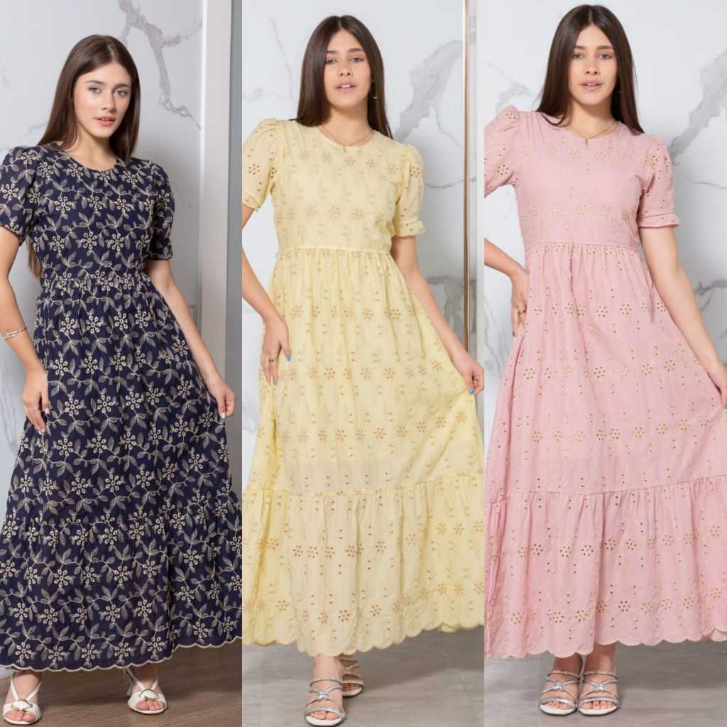 Vestido Longo Juvenil  En Lesse Manga Curta Pra Mininas 12,14,16    Amarelo, Azul,  Off, Rosa, Verde