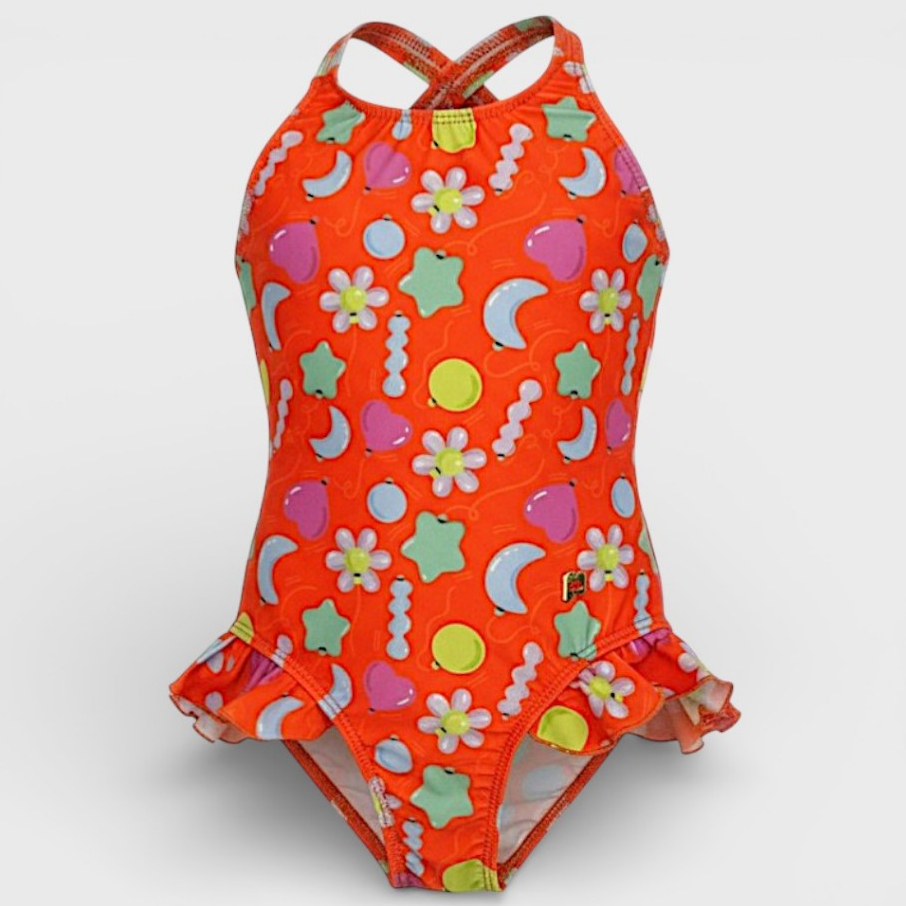 Maiô Infantil Menina Feminino Moda Praia Laranja Estampado