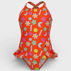 Maiô Infantil Menina Feminino Moda Praia Laranja Estampado