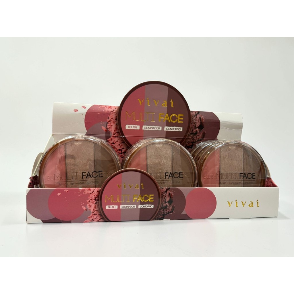 Vivai Multi Face Paleta 3 em 1 Blush Iluminador Contorno Maquiagem Compacta Facial