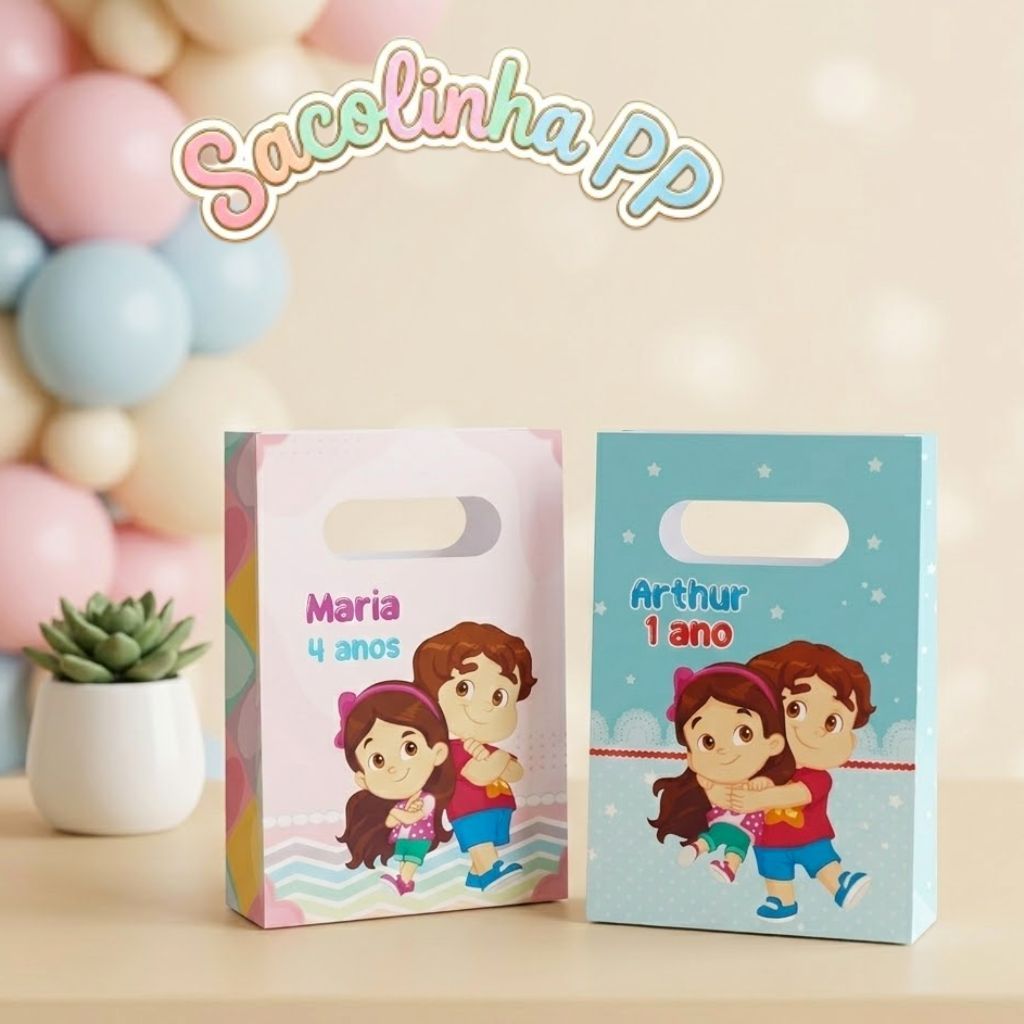 Sacolinha Personalizada para Lembrancinha Maria Clara e JP - PEGUE E MONTE