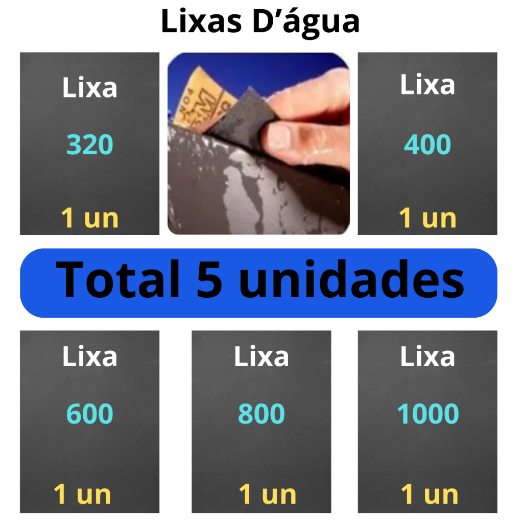 Lixa 320 400 600 800 1000 Kit 1 ou 2 Folhas de Cada Lixar Reparo Grão Polir Metal Plásticos Fibras