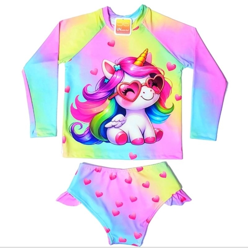Biquíni com Blusa Camisa Proteção Solar UV 50+ Infantil Tye Dye Manga Longa
