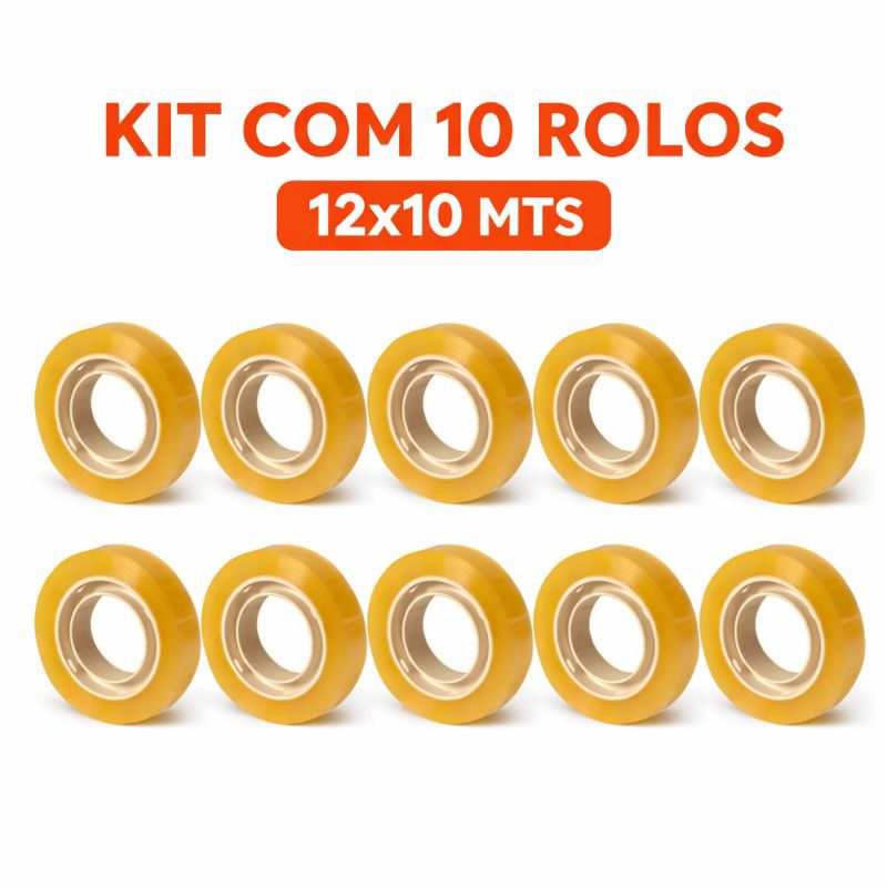 Kit 10 Rolos Fita Adesiva Transparente 12mm x 10m Tipo Durex – Atacado Escritório Escola