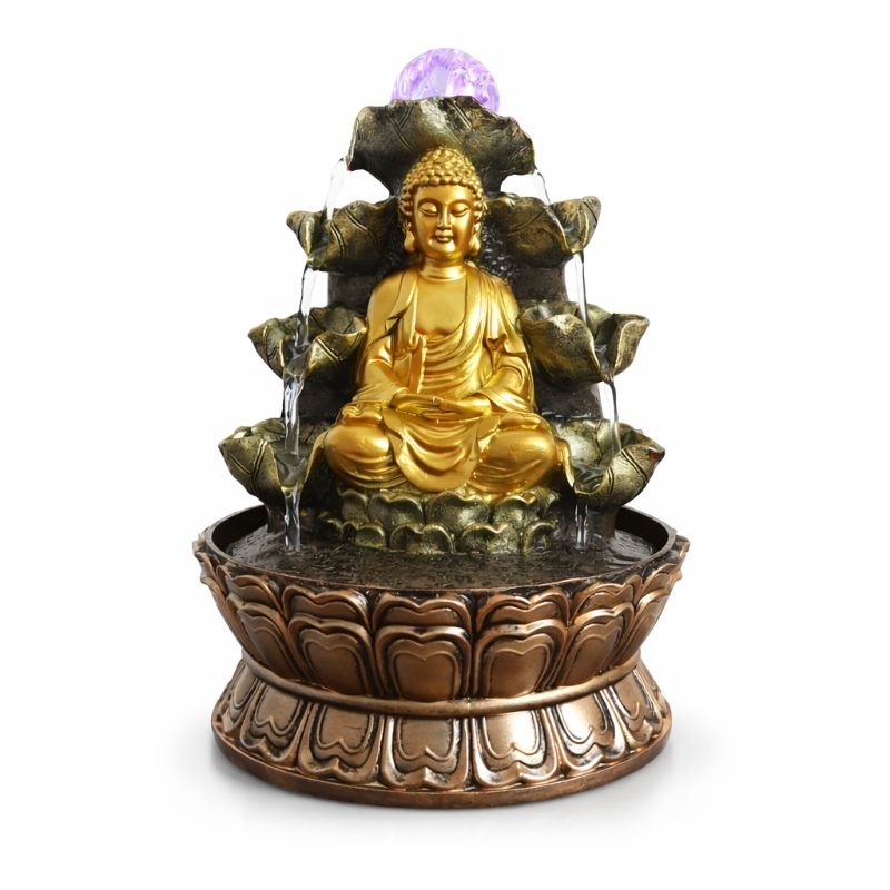 Imagem Fonte de Água Buda LED Cascata Decorativa Zen Feng Shui 30cm Bivolt | Fonte Relaxante para Sala, Escritório