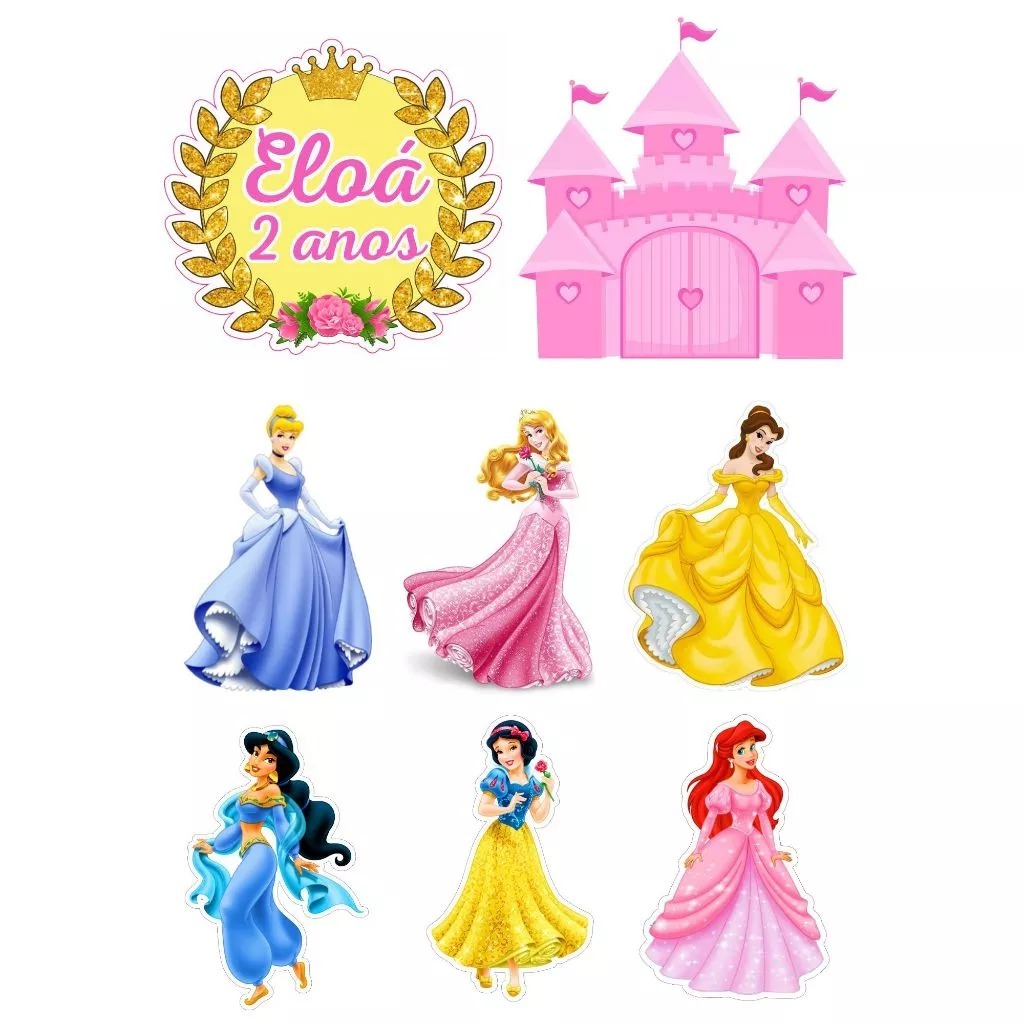 Topper Topo De Bolo Princesas Da Disney Personalizado Para Aniversários E Mêsversários