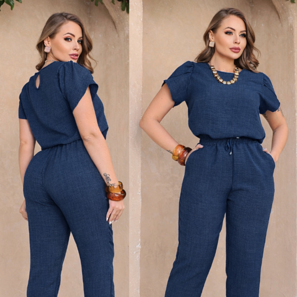 Conjunto Feminino Casual Elegante em Linho Calça e Blusa Sofisticado Uniforme em Oferta na Shopee