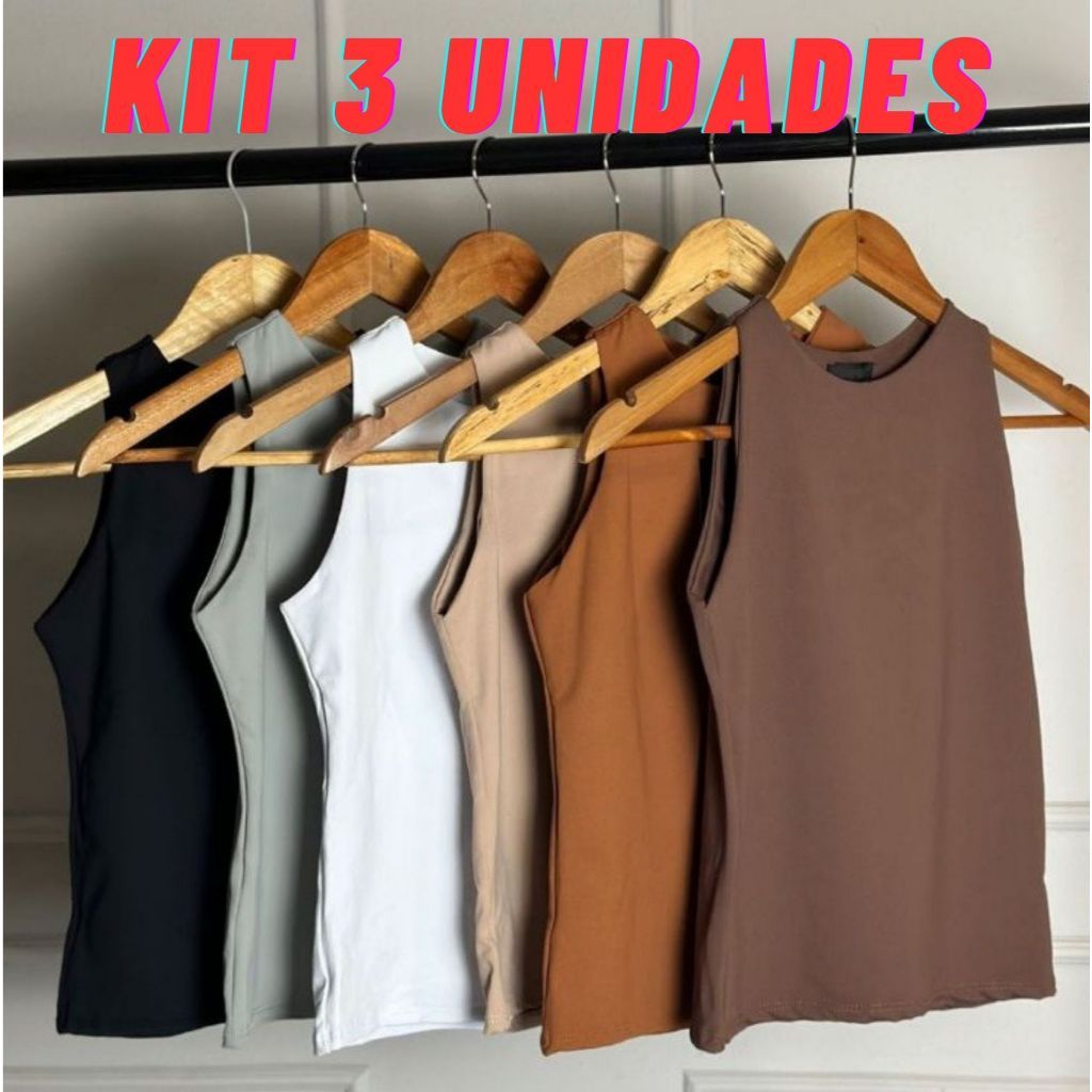 KIT 3 Regatas Casual Basica Suplex Duplo Blusa Feminina Blogueira Tendencia