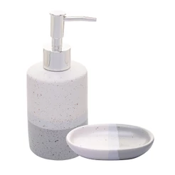 Conjunto para Banheiro Cerâmica Degradê Cinza 2 peças Lyor com Porta Sabonete Líquido e Saboneteira Organização Moderno