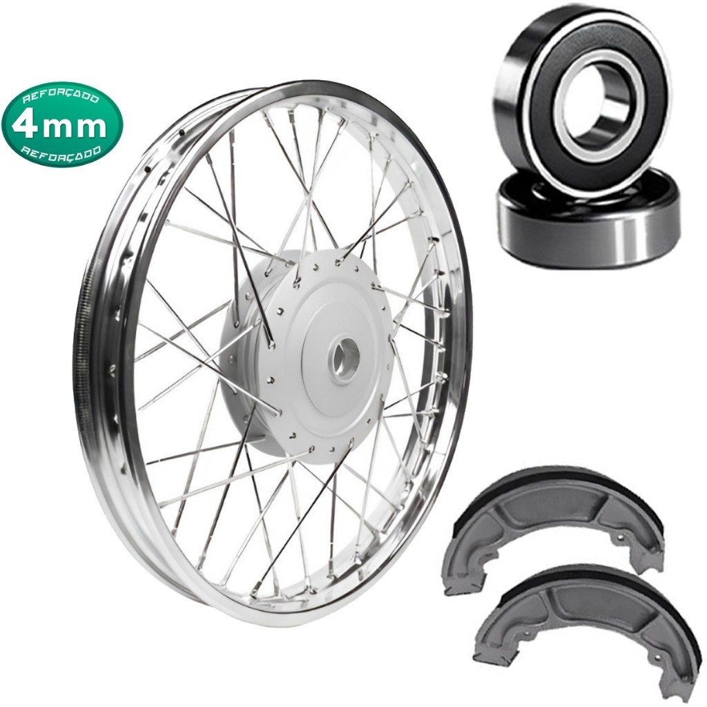 Roda Dianteira Titan 125 00/04 Fan 125 05/08 Cromado + Rolamentos + Lonas