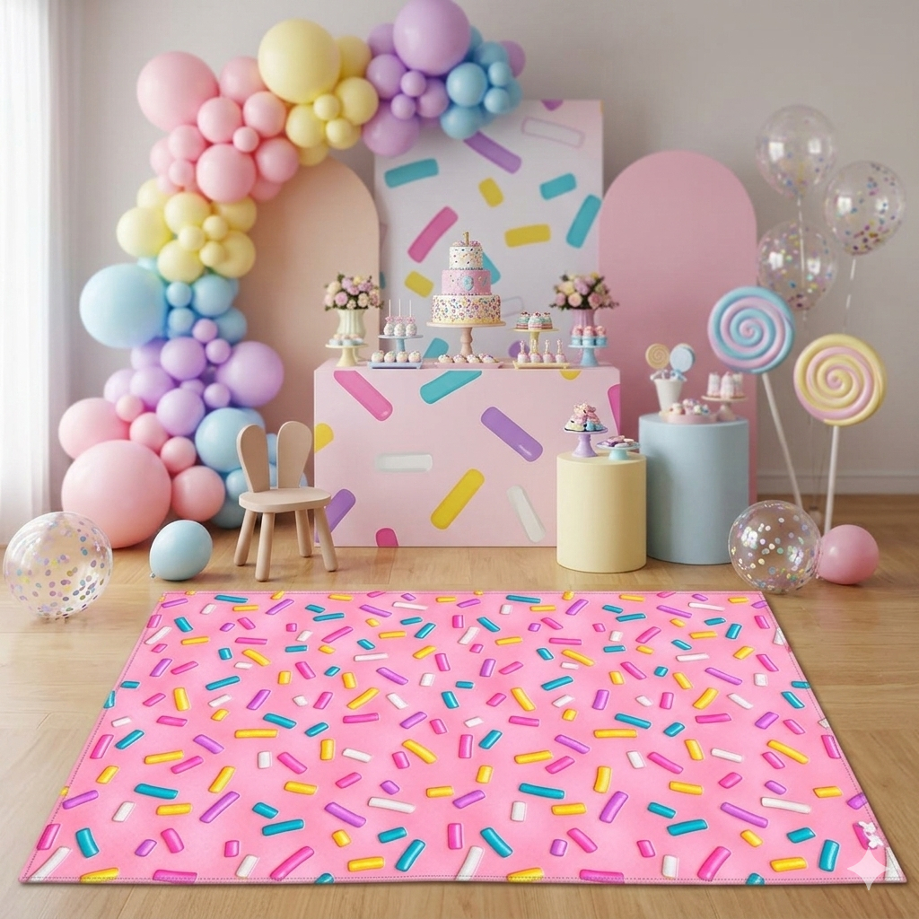 Tapete Retangular Doces Granulado Candy Colors Confeiteiras Decorativo Para Festas Bibi Painéis