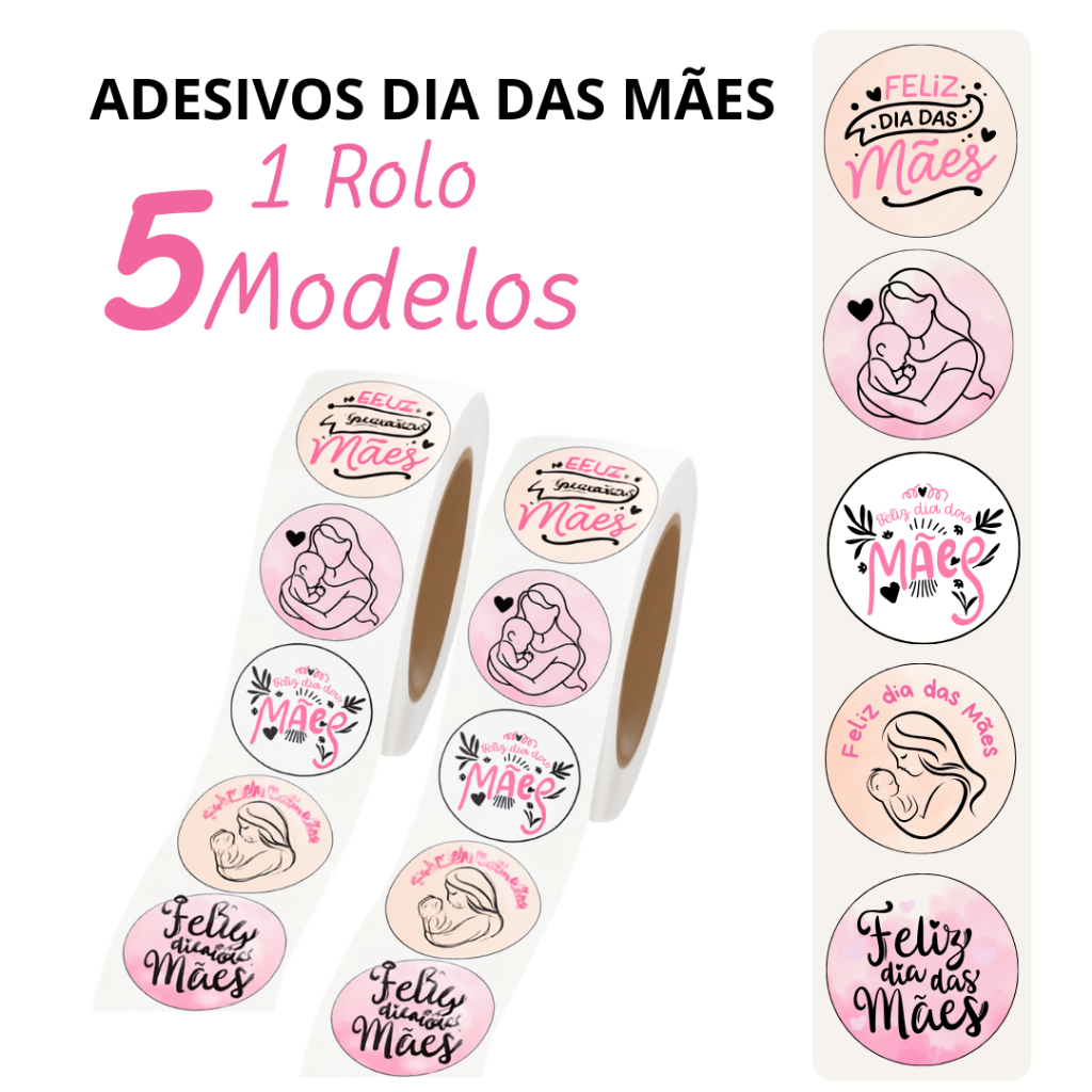 250 Adesivos Fofos | Modelo Dia das Mães | Papelaria Kawaii | 3cm