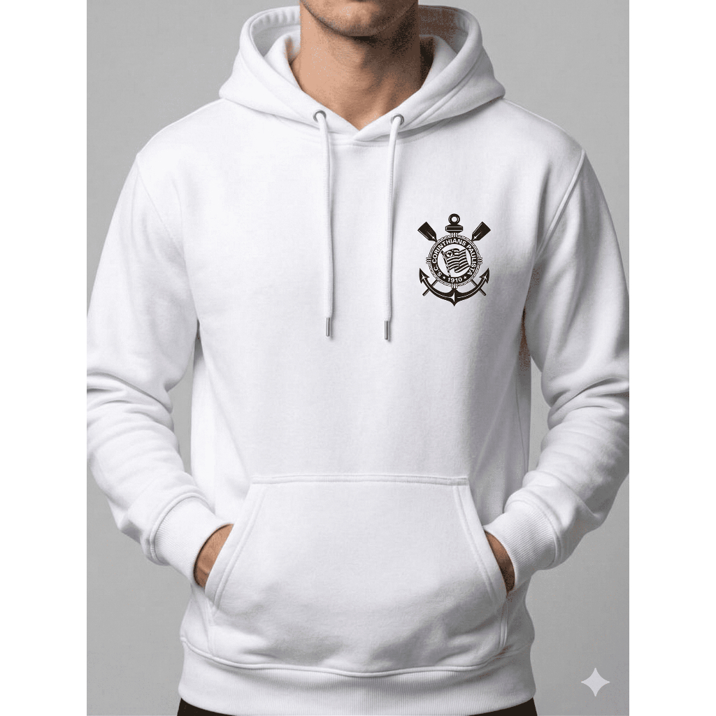 Blusa de Frio Moletom Corinthians Timão Masculino Agasalho Canguru Com Capuz Flanelado Premium