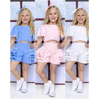 Conjunto Infantil Verão Menina Blusa e Short com Lacinho Roupa Infantil Feminina em Oferta na Shopee