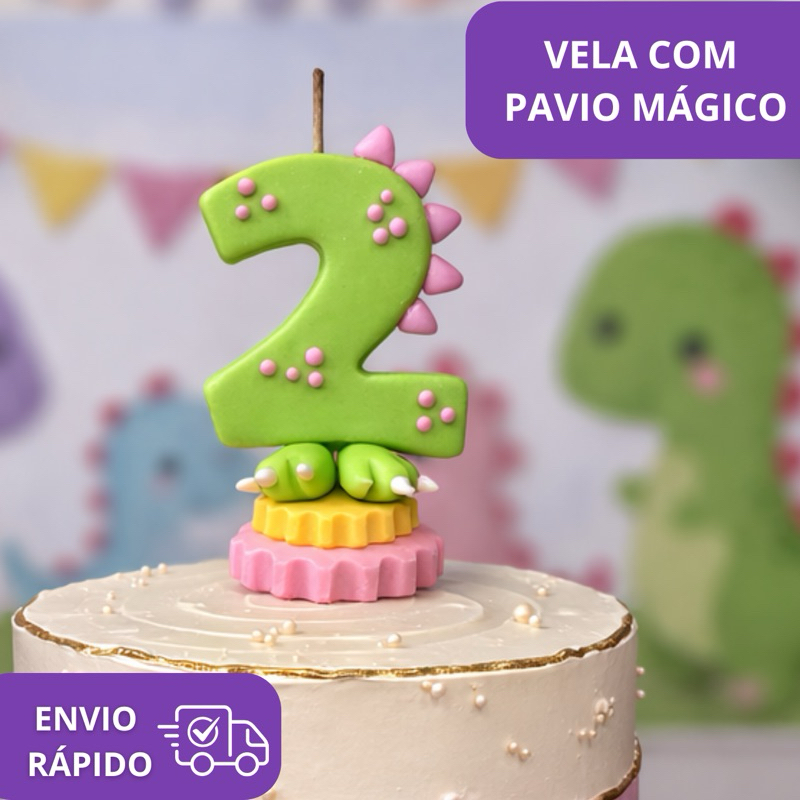 Vela De Aniversário Dinossauro Baby Candy Colors Dino Topo De Bolo Personalizado em Oferta na Shopee