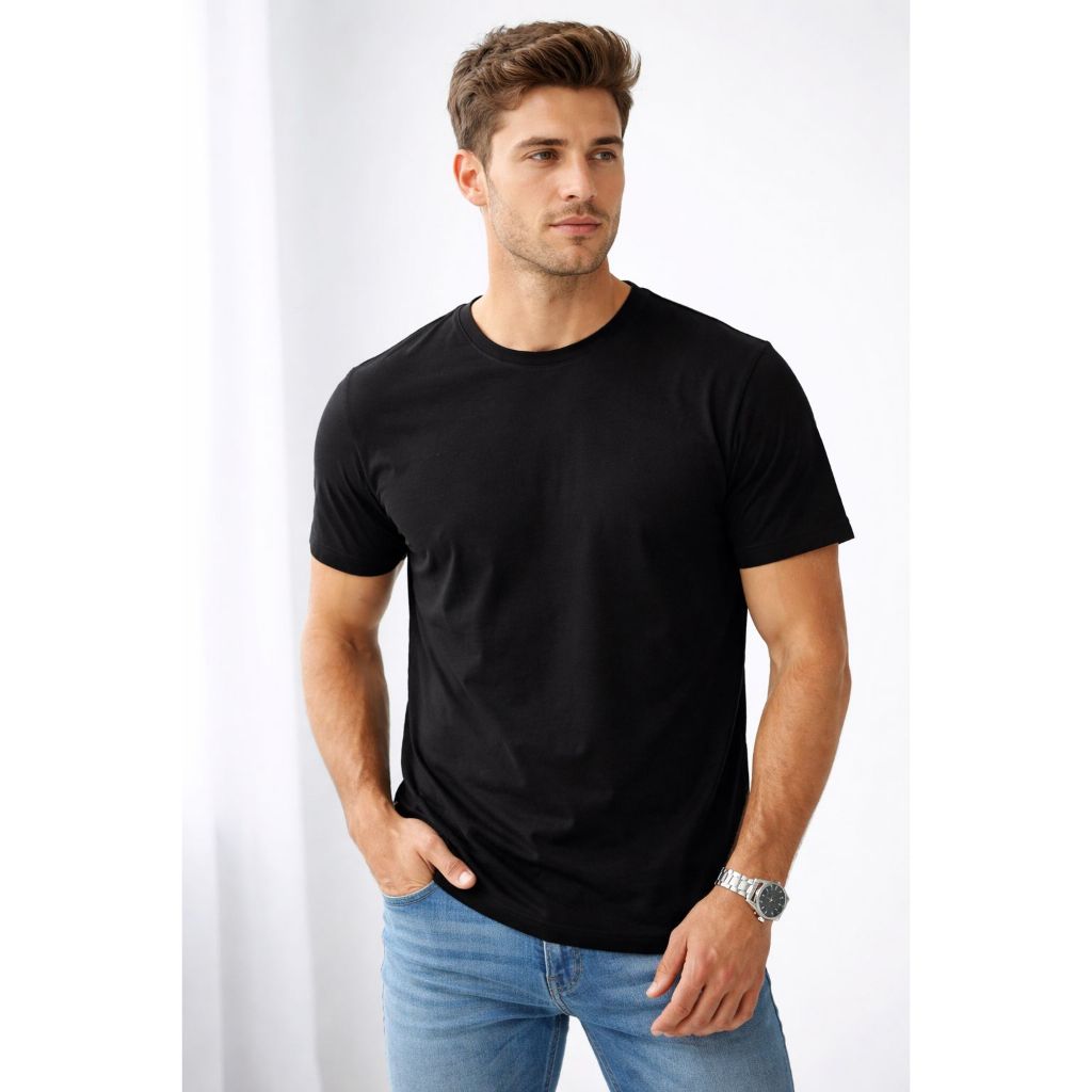 Camiseta Masculina Básica 100% Algodão Camiseta Lisa  Costura Reforçada
