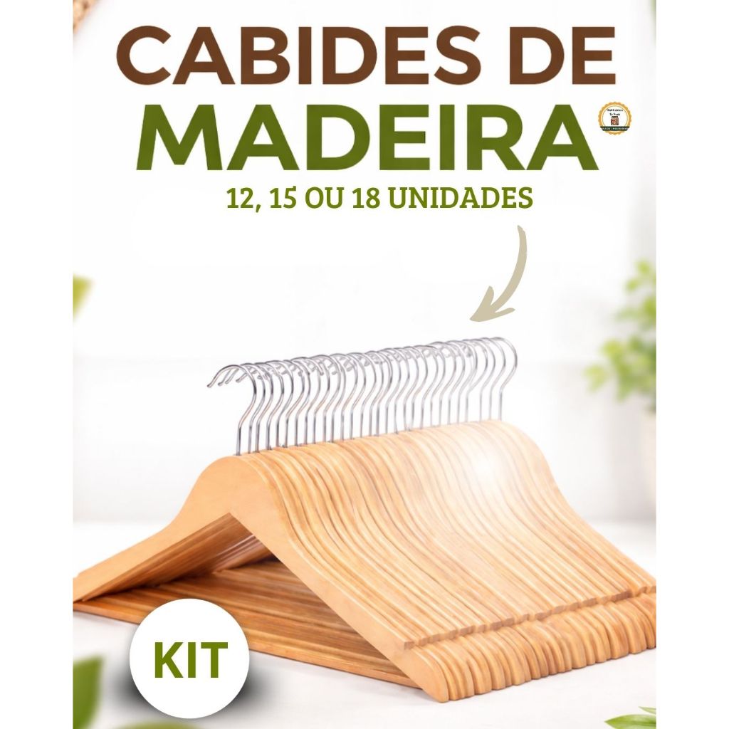 Kit Cabides de Madeira 45cm Adulto Premium – Organizadores para Armário e Closet | Cabide Resistente p/ Camisas, Blaze