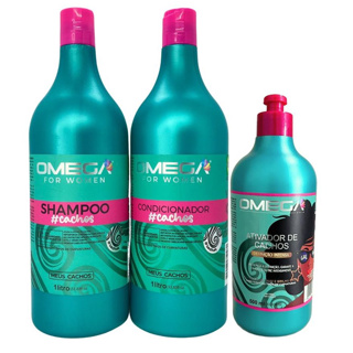Kit para Cabelo Cacheado Shampoo e Condicionador 1L + Ativador de Cachos Omega Hair em Oferta na Shopee